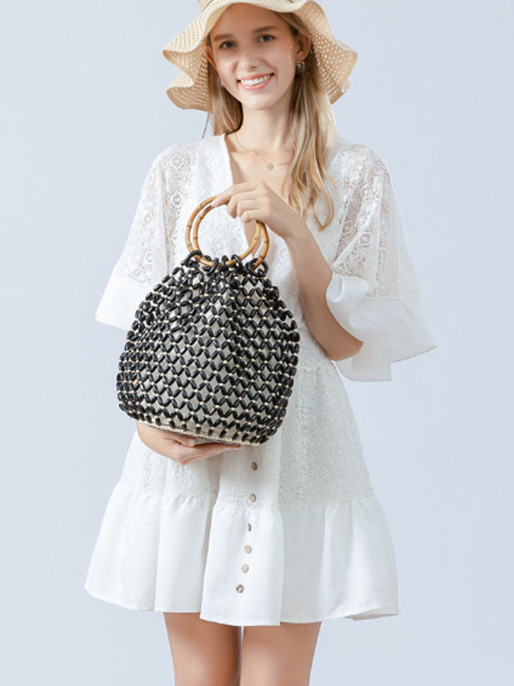 Handcrafted Wooden Bead Barrel Bag-CALLISTARI