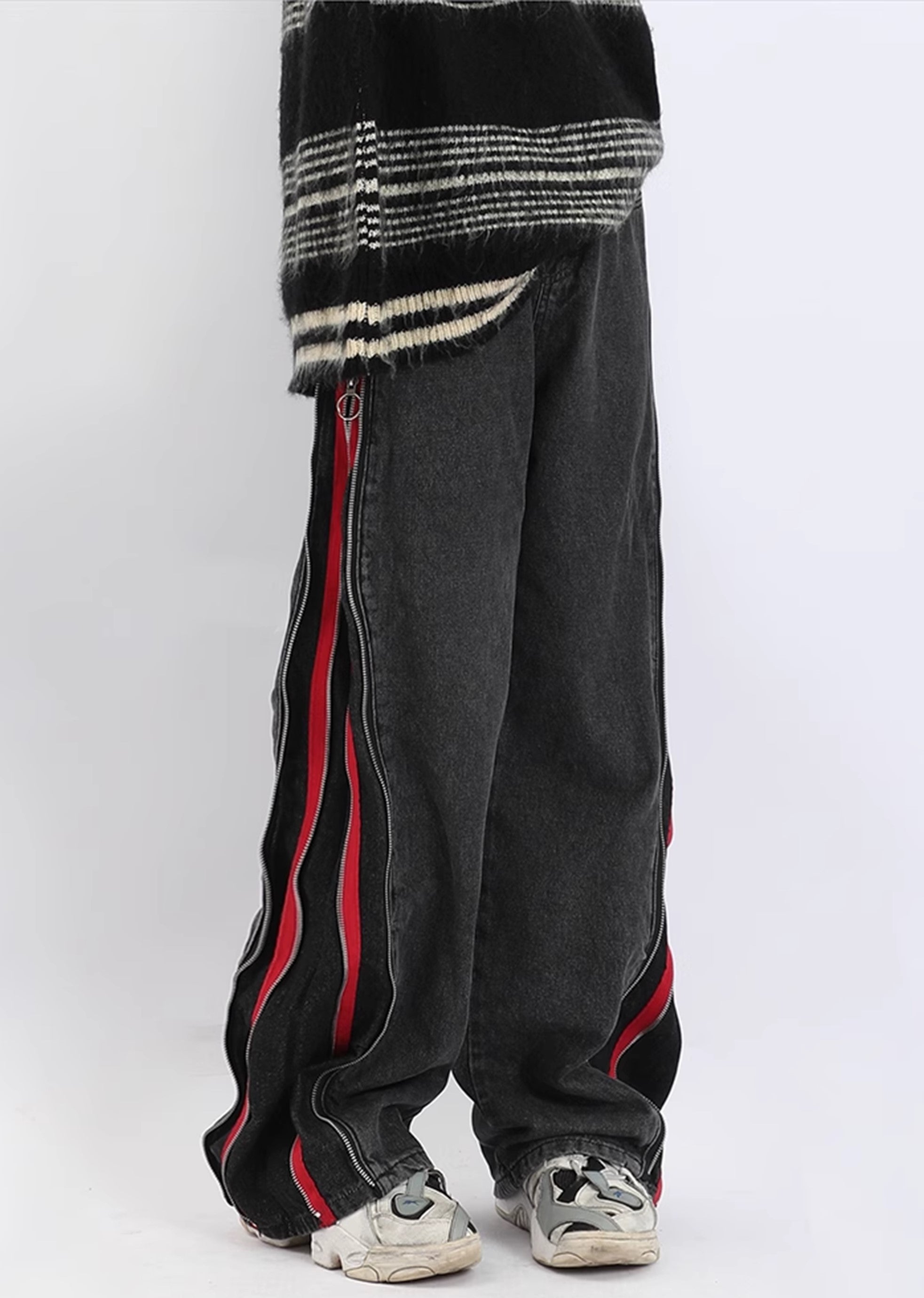 【7/15新作】Red color multiple side line design zipper denim pants  HL3058-CALLISTARI