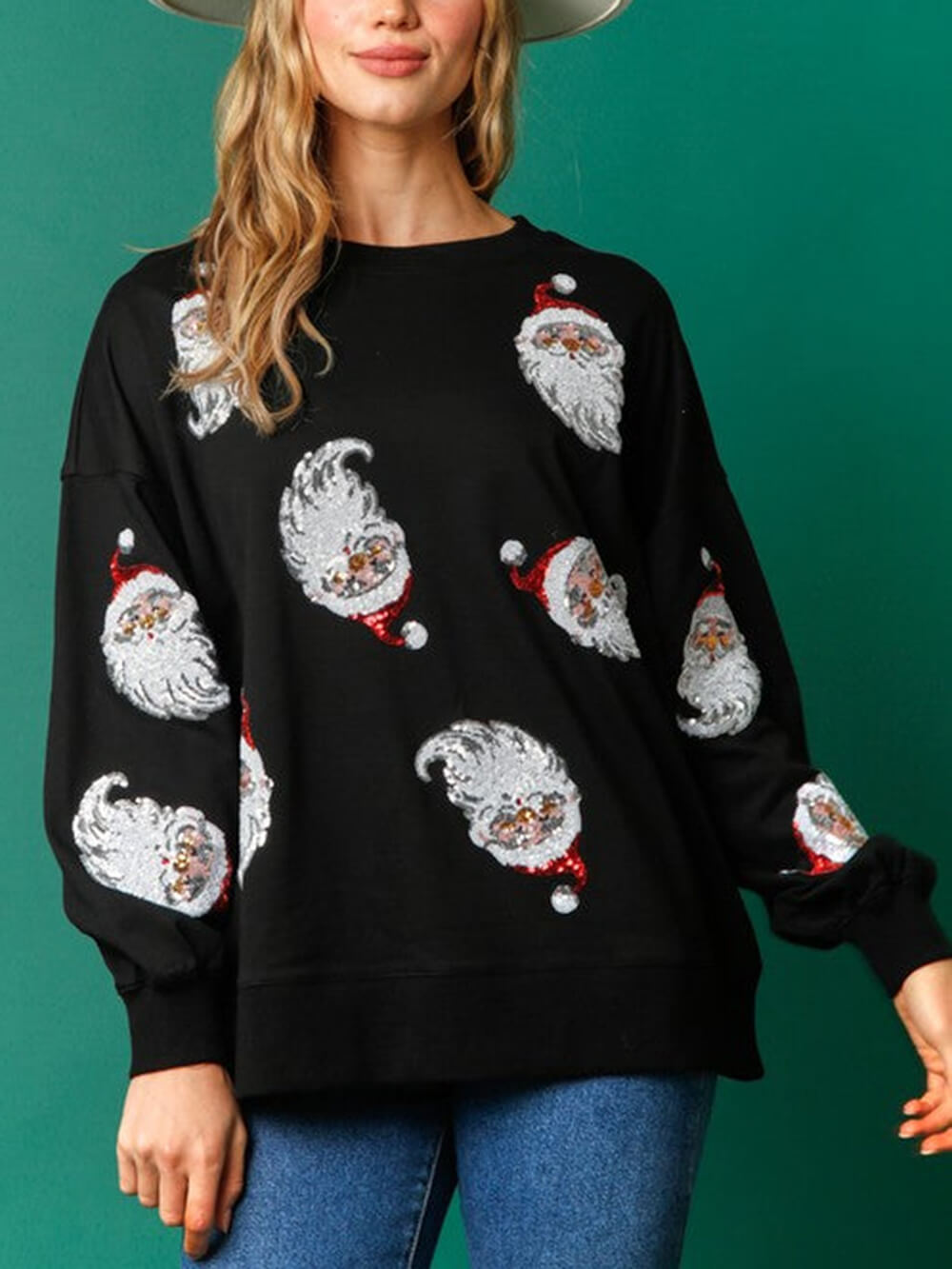 Sequin Santa French Terry Sweatshirt-CALLISTARI