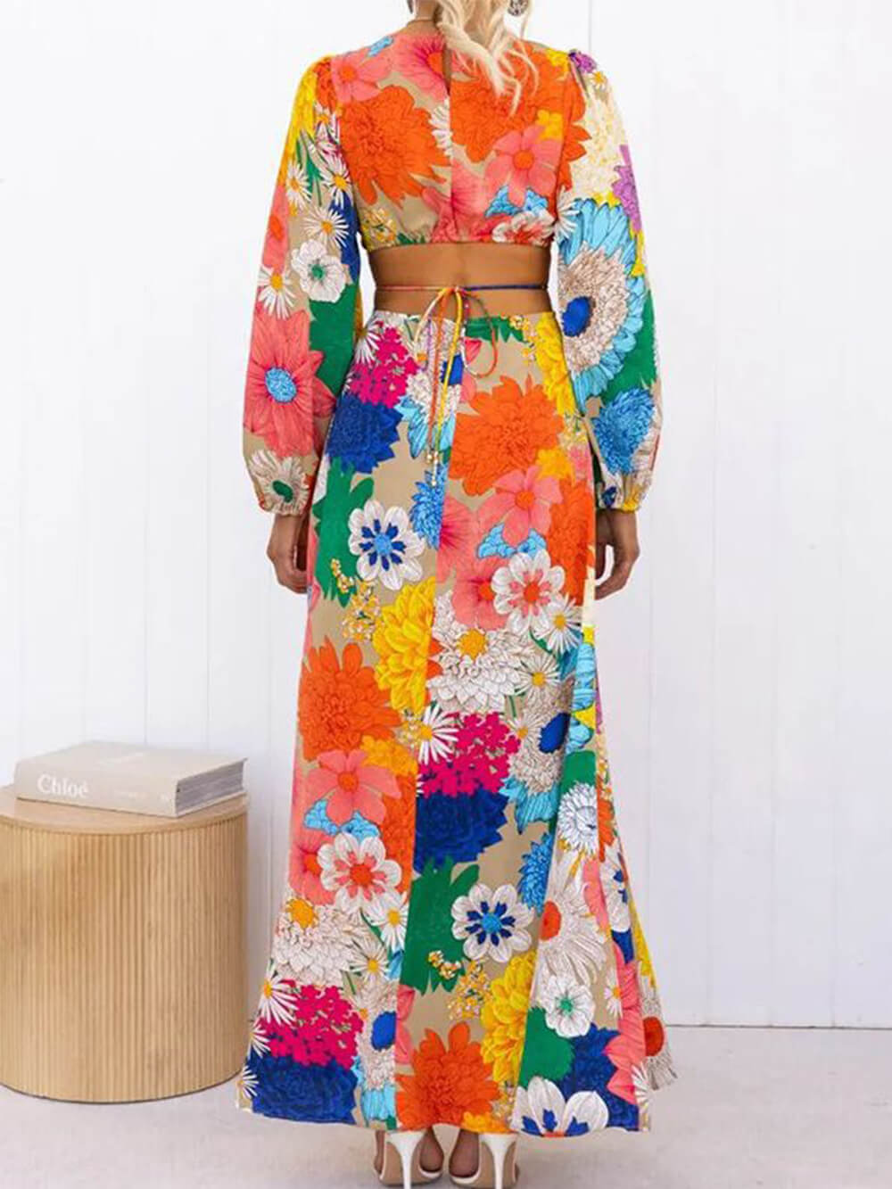 Printed Lace Backless Resort Dress-CALLISTARI