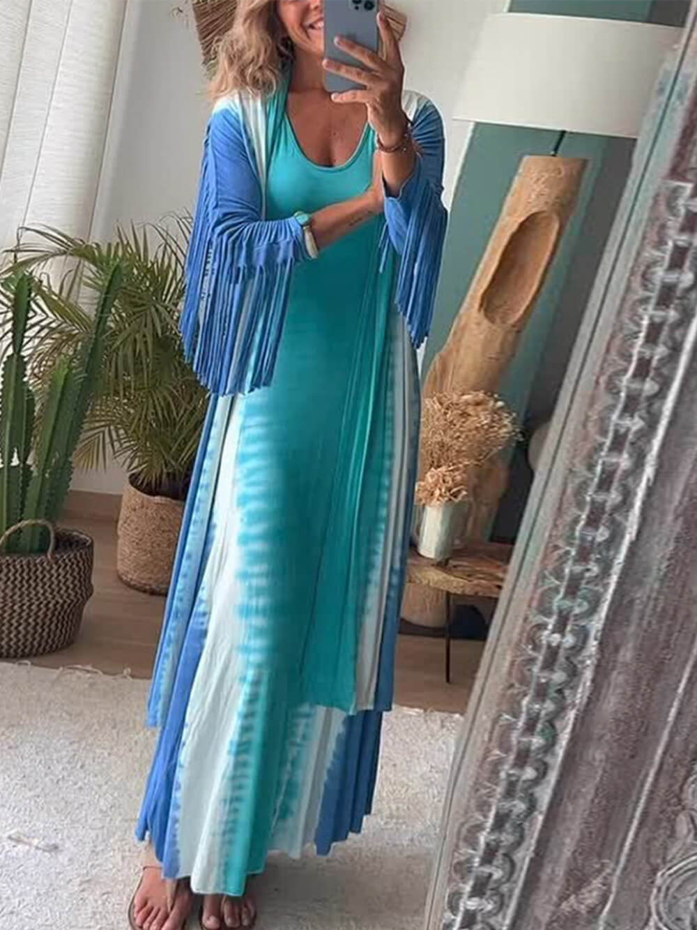 Long Sleeve Fringed Knit Cardigan-CALLISTARI