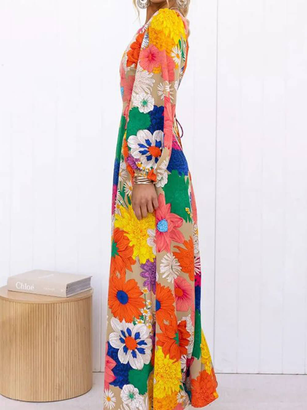 Printed Lace Backless Resort Dress-CALLISTARI