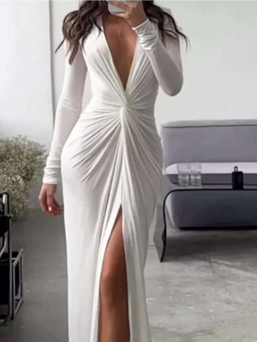 Sexy V Neck Long Sleeve Maxi Dress-CALLISTARI