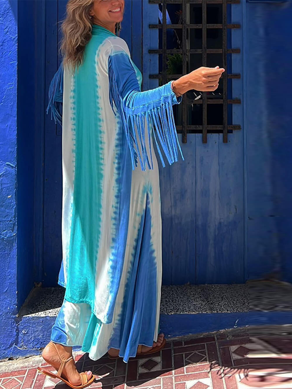 Long Sleeve Fringed Knit Cardigan-CALLISTARI