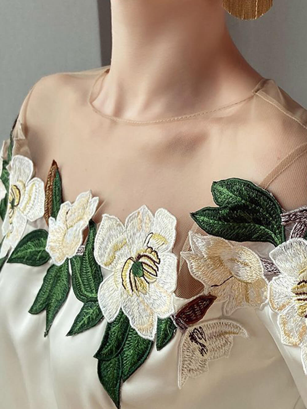 Mesh-Paneled Satin-Embroidered Long-Sleeved Shirt-CALLISTARI