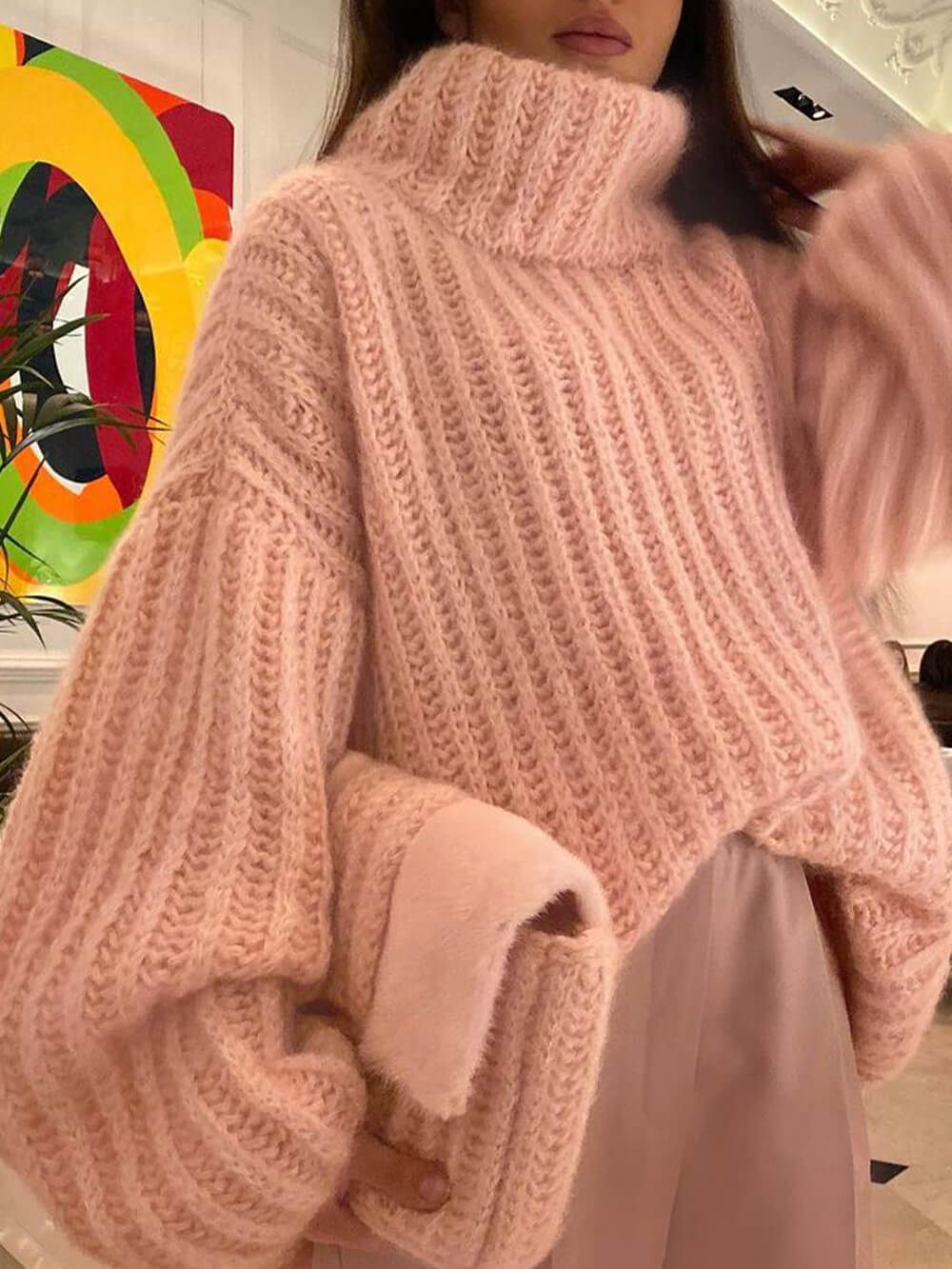 Solid Color Long Sleeve Sweater-CALLISTARI