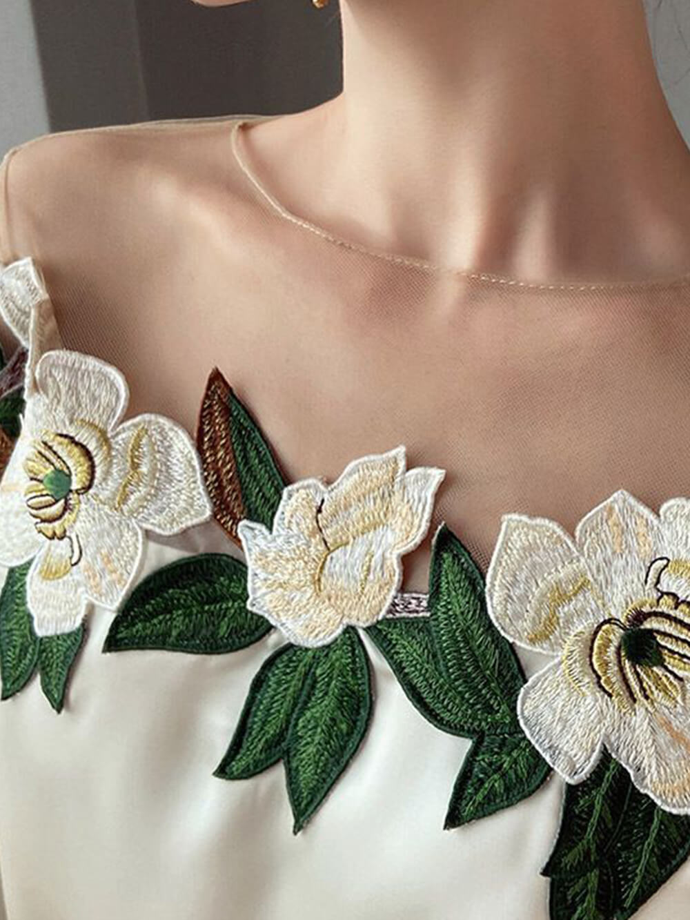 Mesh-Paneled Satin-Embroidered Long-Sleeved Shirt-CALLISTARI
