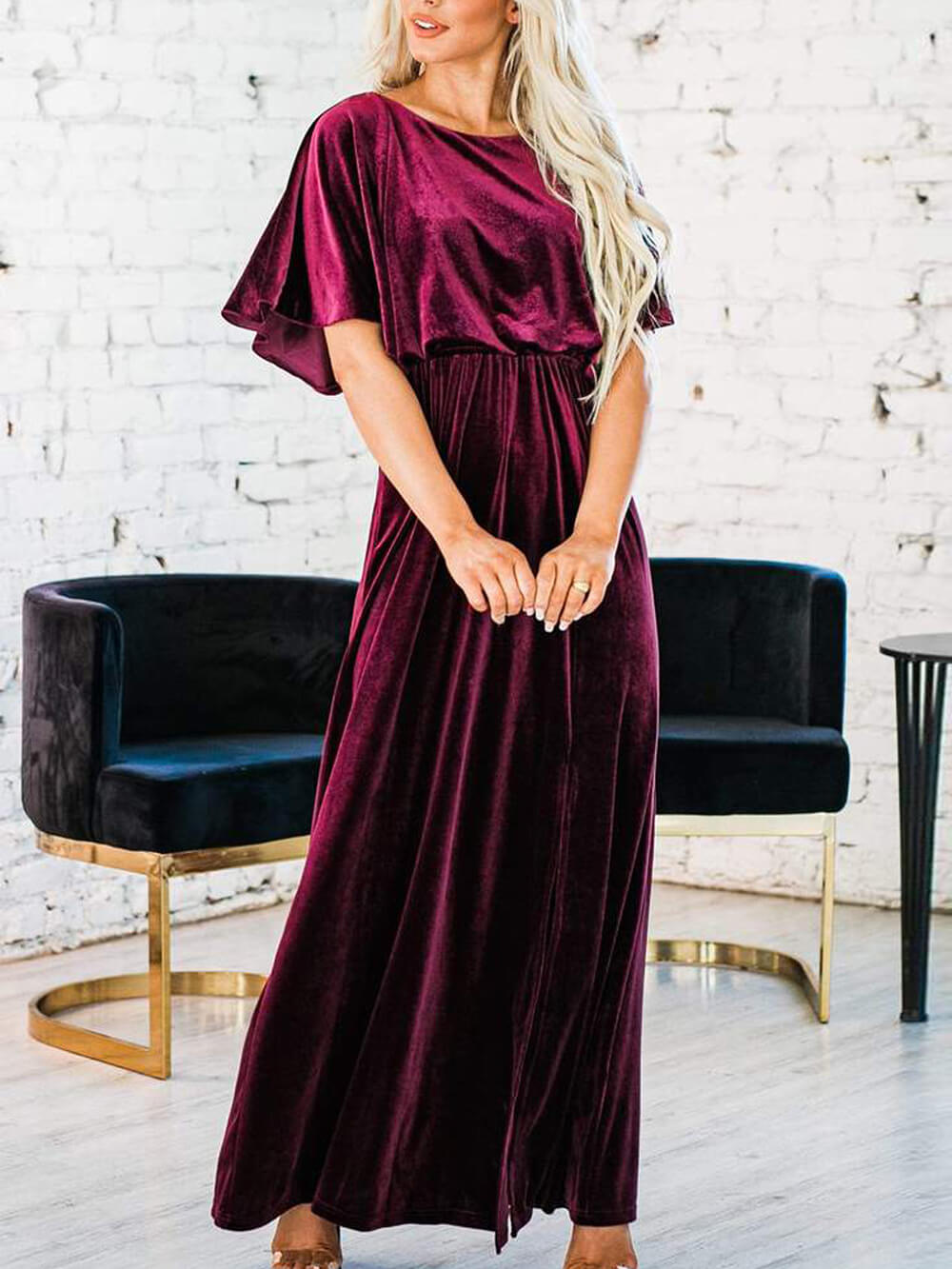 Velvet High Slit Maxi Dress-CALLISTARI