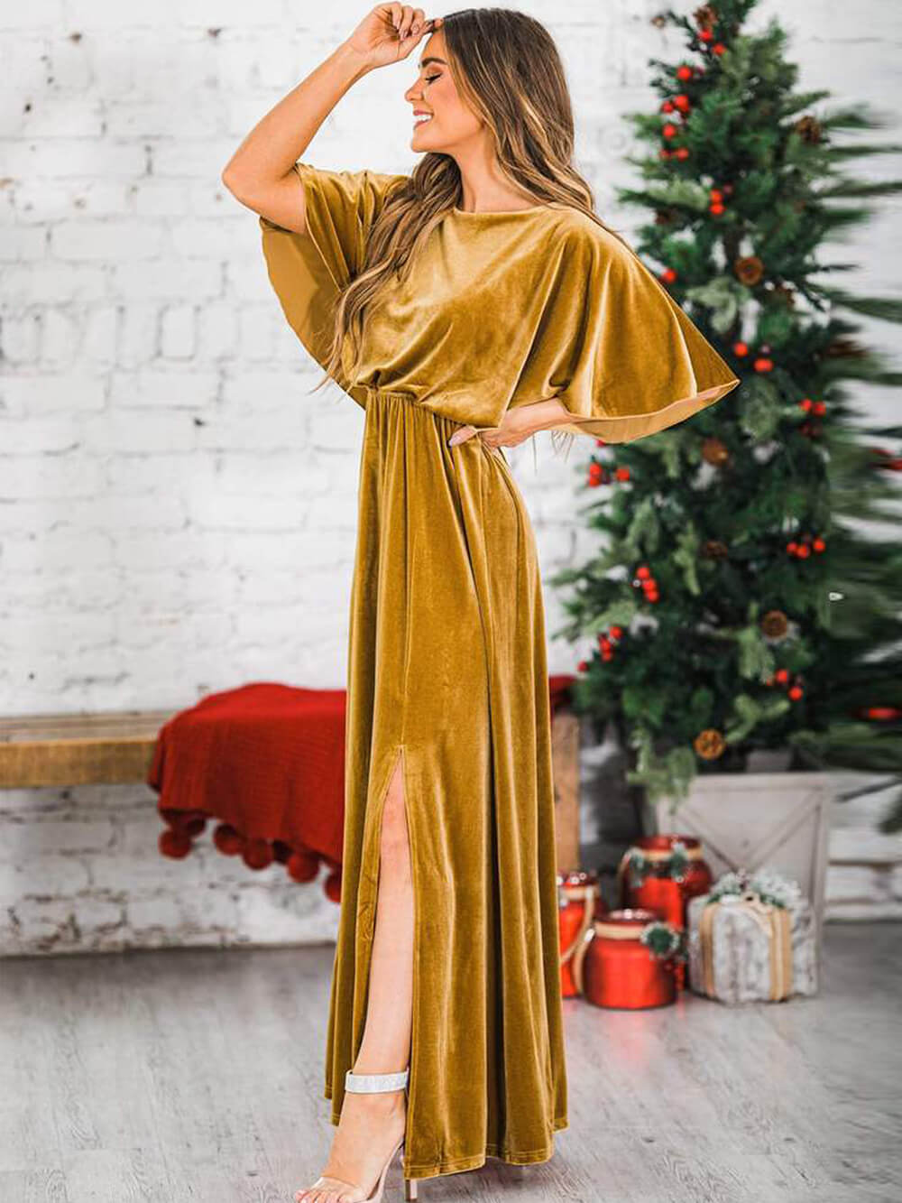 Velvet High Slit Maxi Dress-CALLISTARI