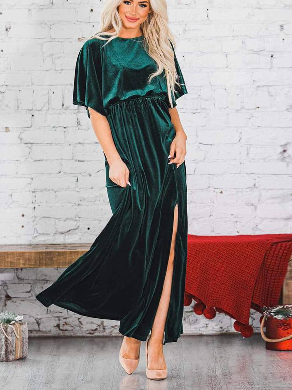 Velvet High Slit Maxi Dress-CALLISTARI