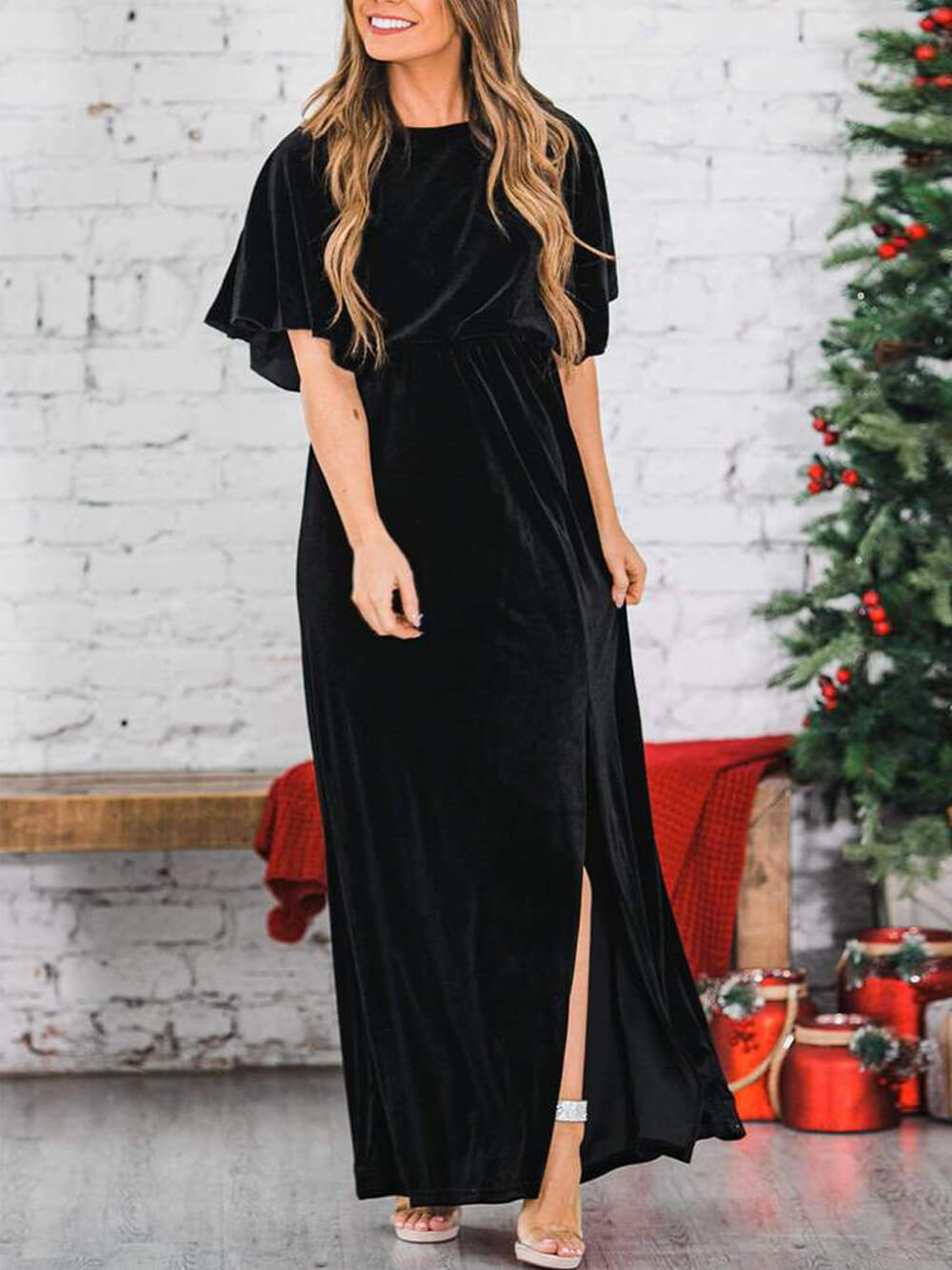 Velvet High Slit Maxi Dress-CALLISTARI