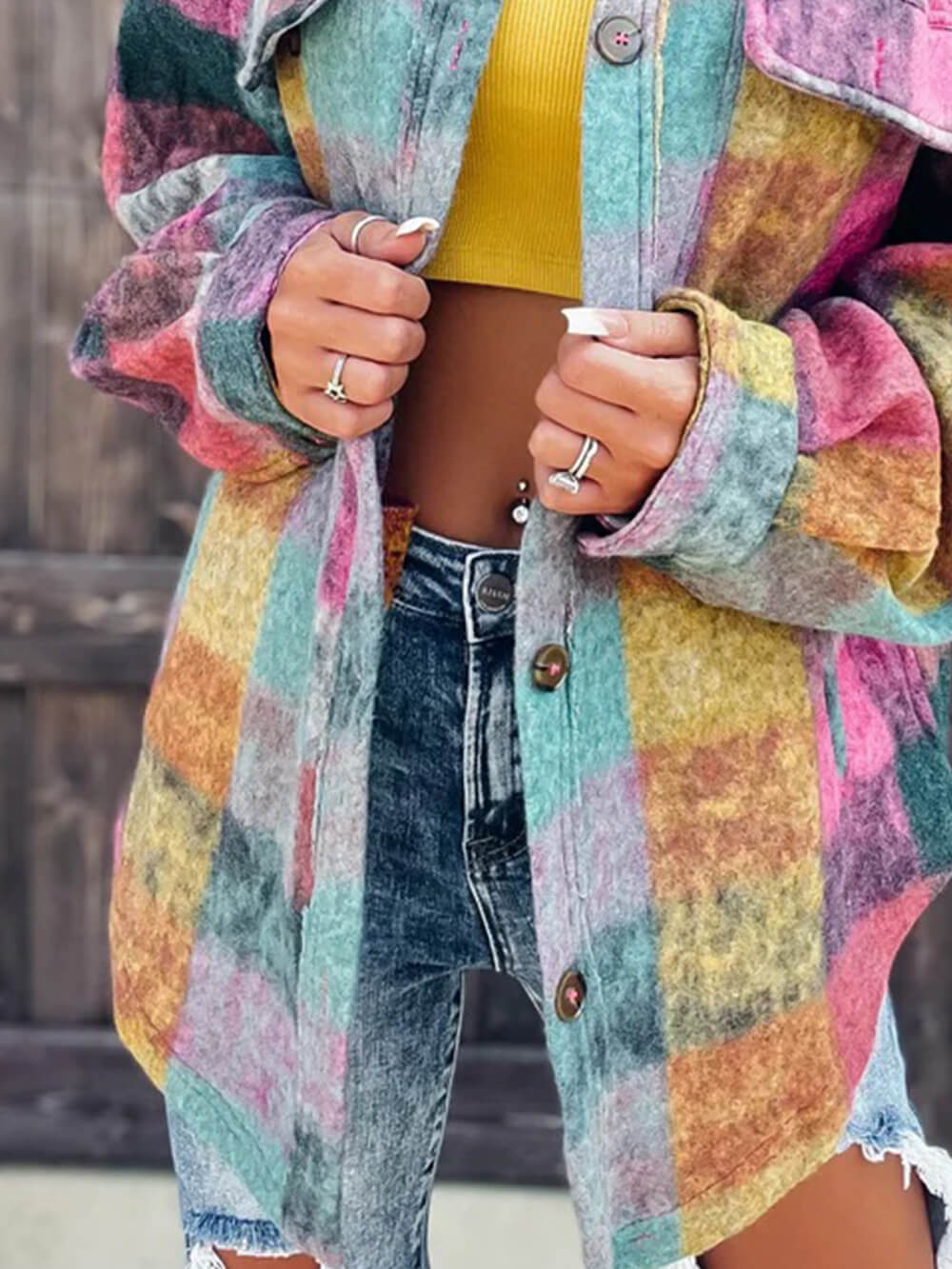 Lapel Single-Breasted Color-Block Wool Coat-CALLISTARI