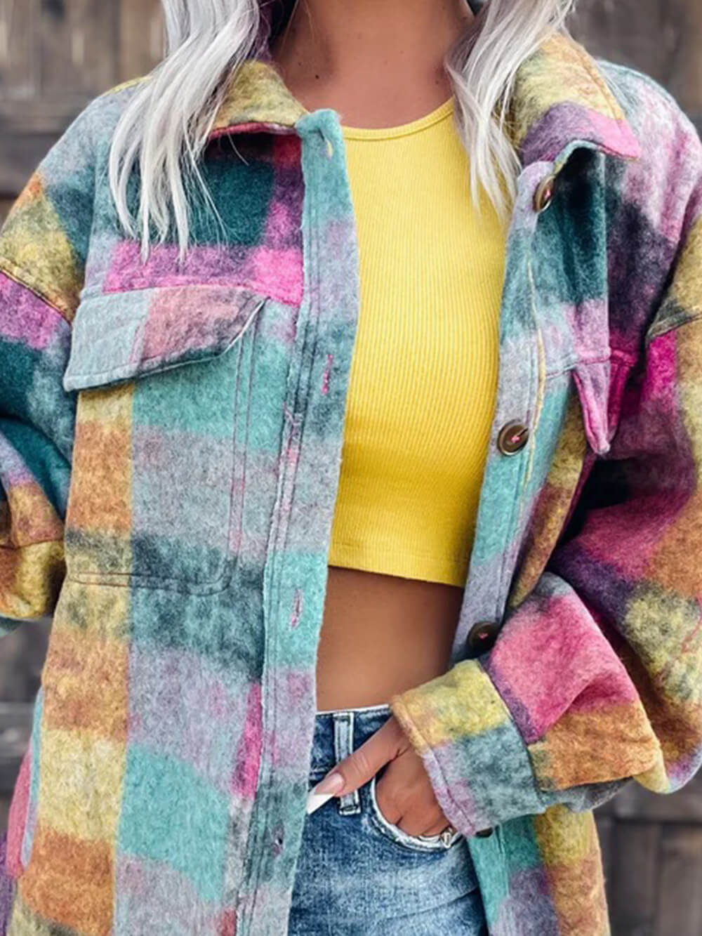 Lapel Single-Breasted Color-Block Wool Coat-CALLISTARI