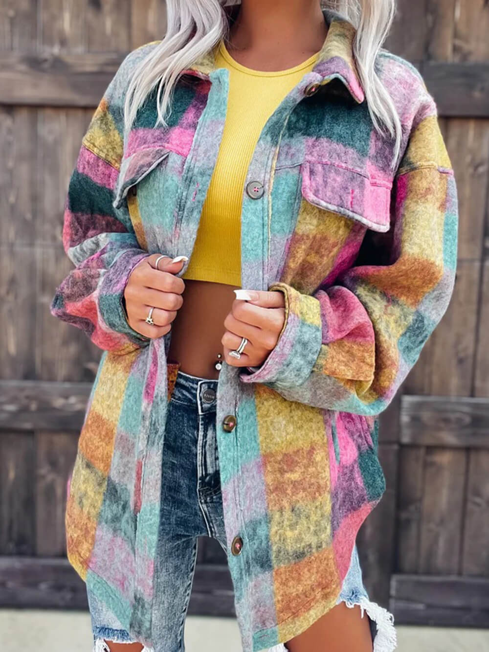 Lapel Single-Breasted Color-Block Wool Coat-CALLISTARI