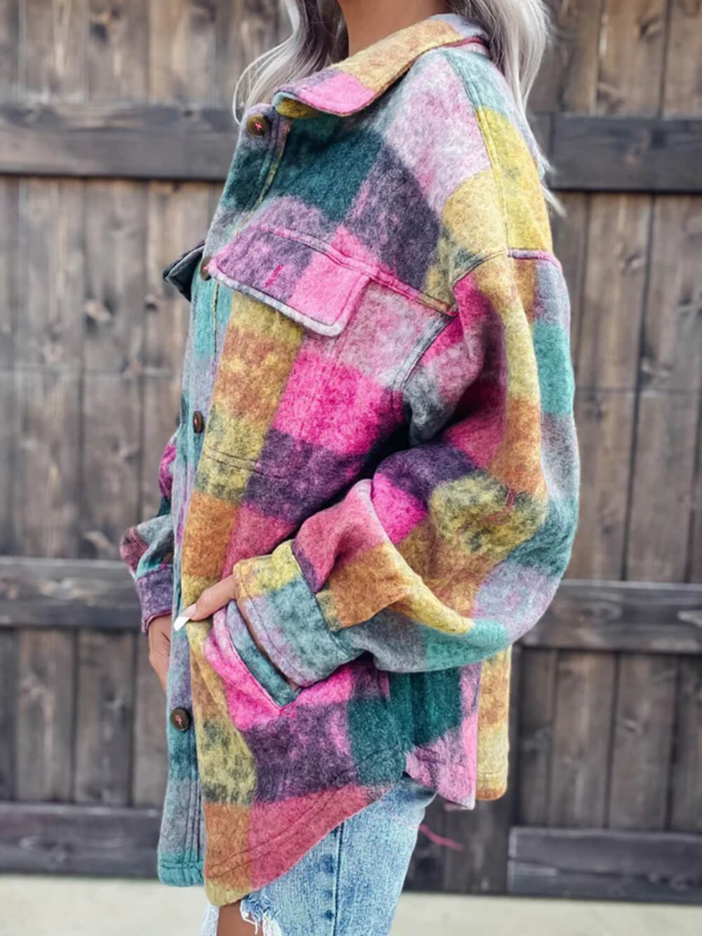 Lapel Single-Breasted Color-Block Wool Coat-CALLISTARI