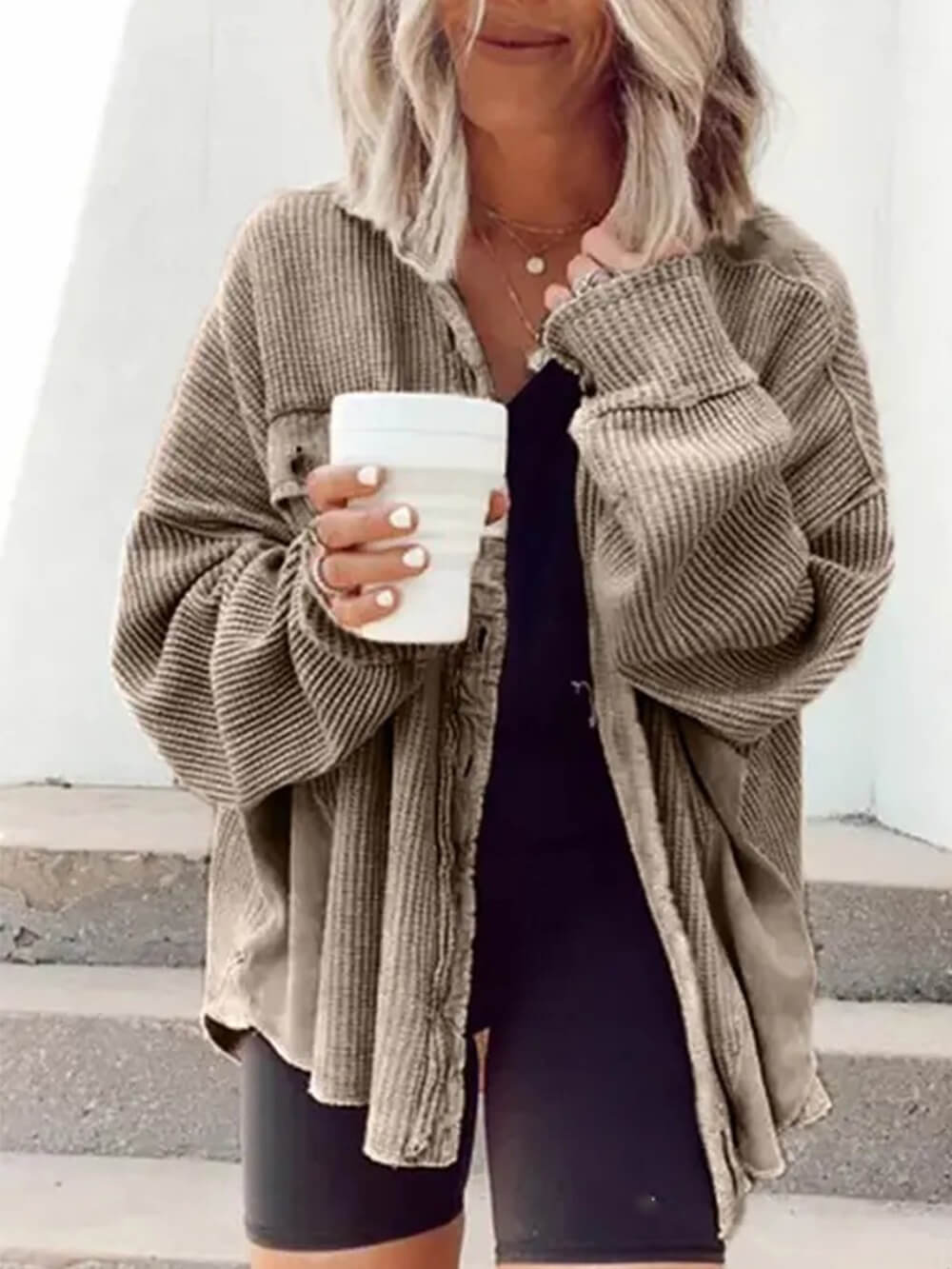 Corduroy Button Jacket Up Top-CALLISTARI