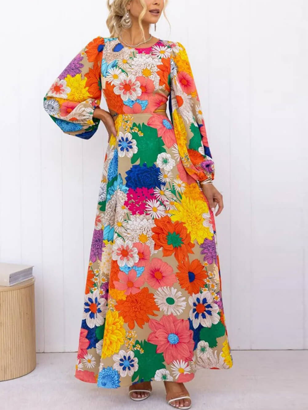 Printed Lace Backless Resort Dress-CALLISTARI