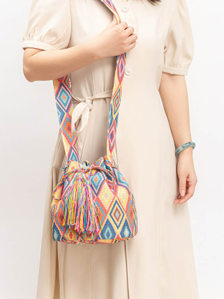 Printed Canvas Crossbody Barrel Bag-CALLISTARI