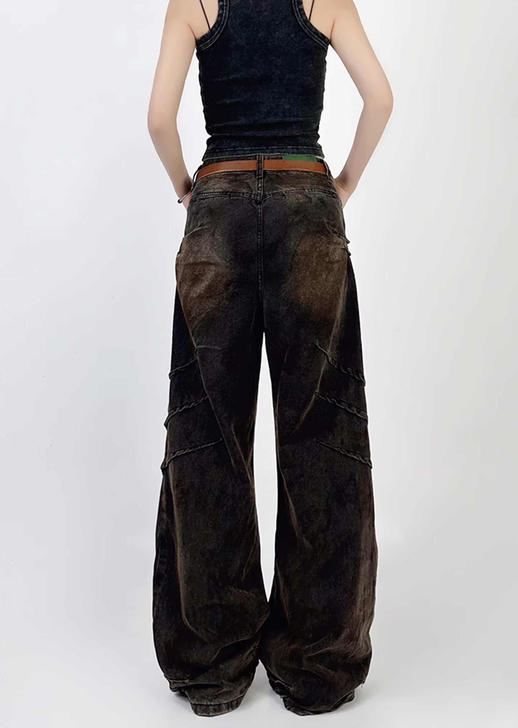 [4/29 New] Double claw mark design grunge rust color wide denim pants HL3039-CALLISTARI
