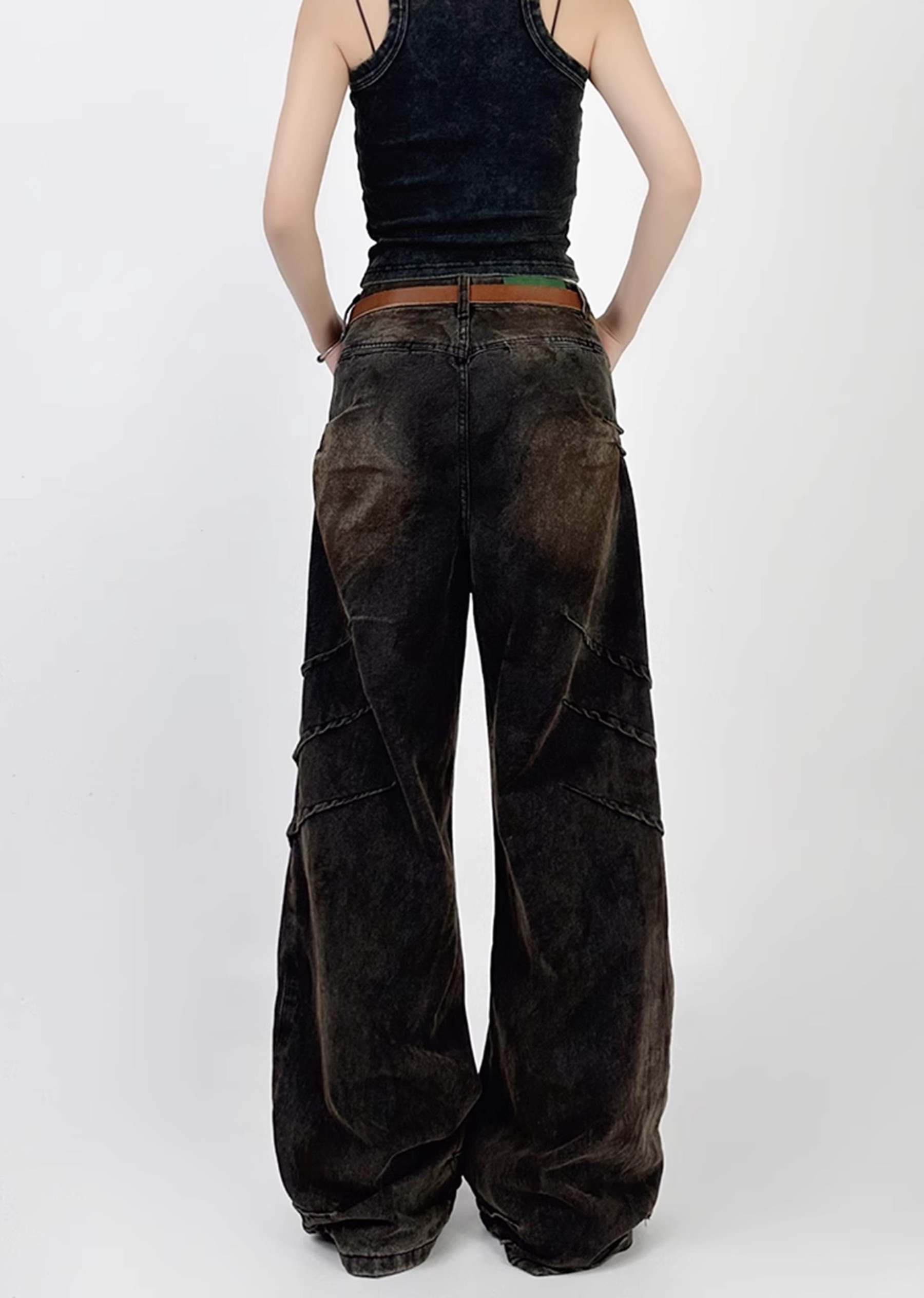 [4/29 New] Double claw mark design grunge rust color wide denim pants HL3039-CALLISTARI