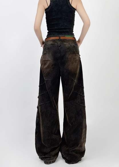 [4/29 New] Double claw mark design grunge rust color wide denim pants HL3039-CALLISTARI