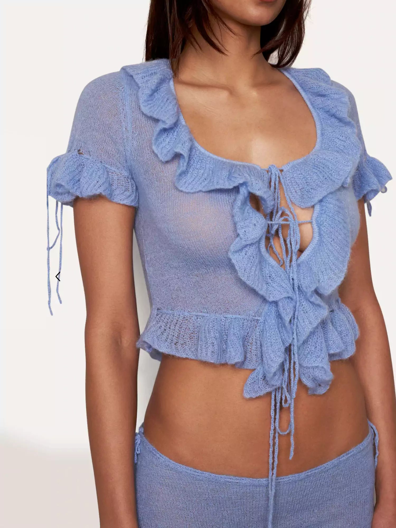 Fluffy Ruffle Knit Shorts Set-CALLISTARI