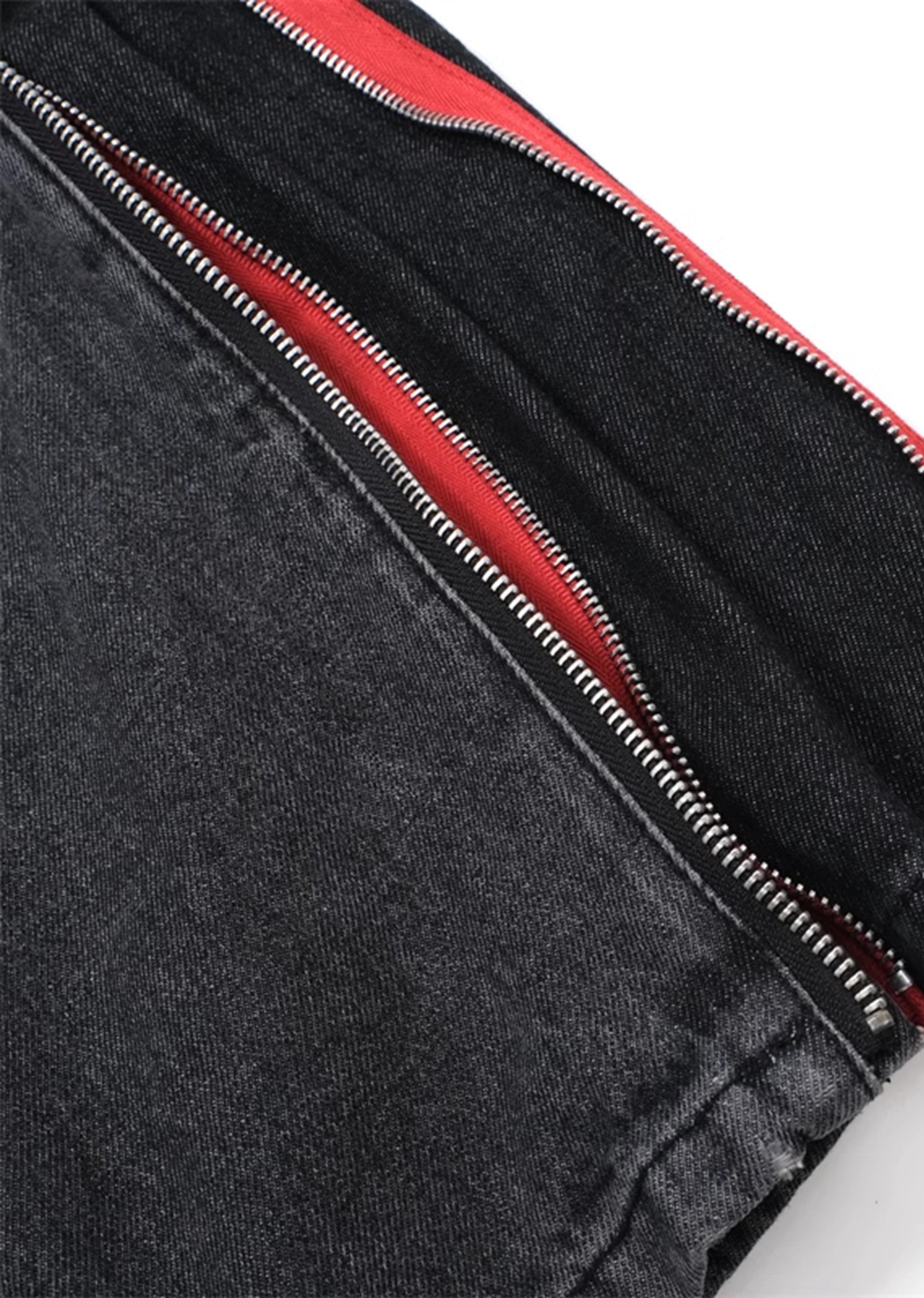 【7/15新作】Red color multiple side line design zipper denim pants  HL3058-CALLISTARI