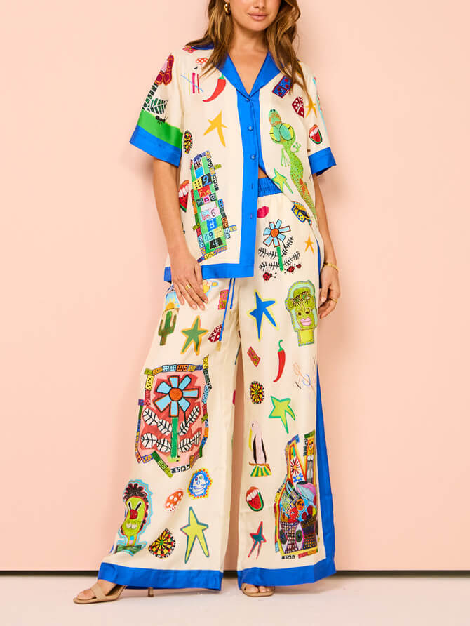 Color Block Personalized Printed Vacation Casual Loose Shirt-CALLISTARI