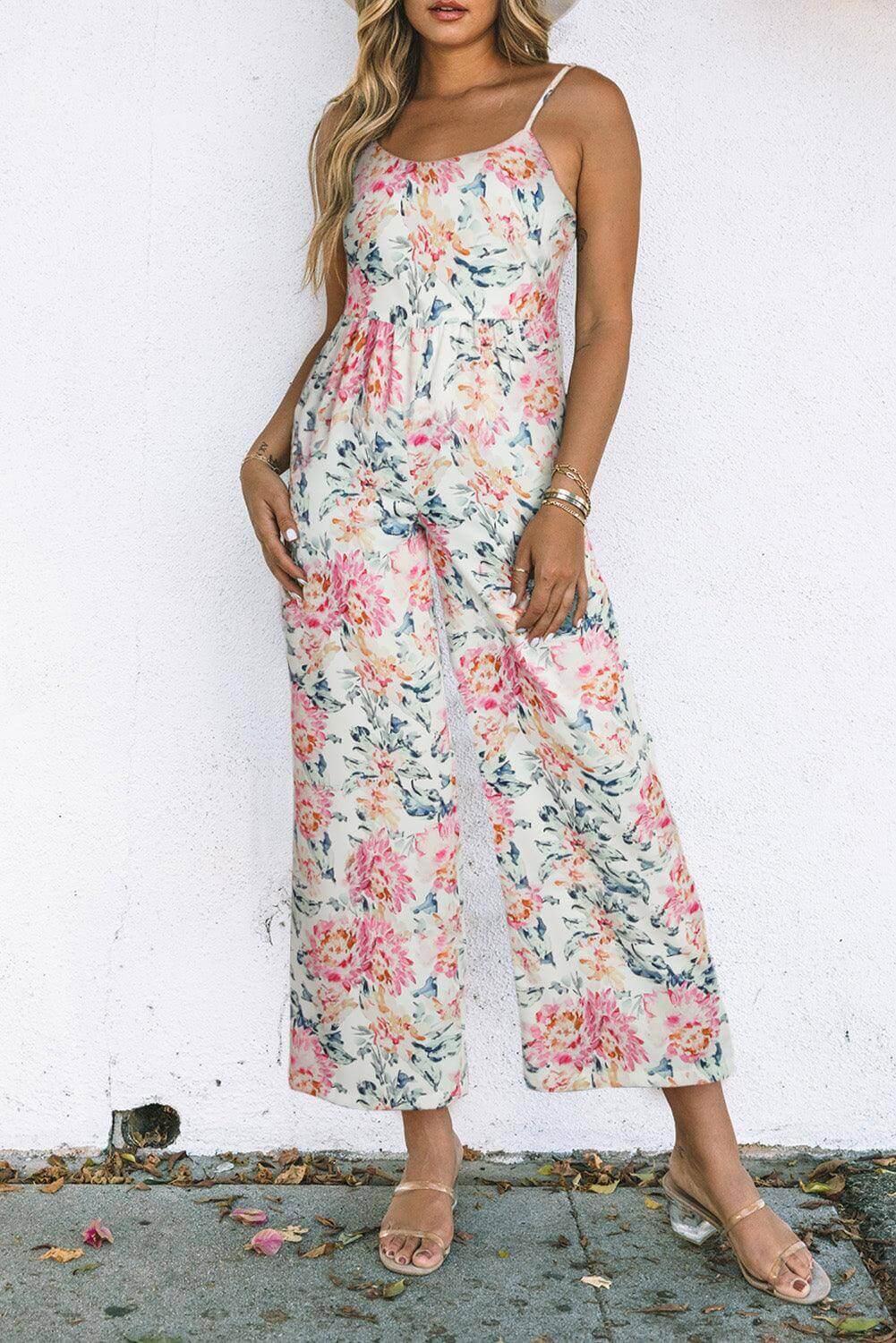 Pastel Peony Floral Jumpsuit In Orange-CALLISTARI