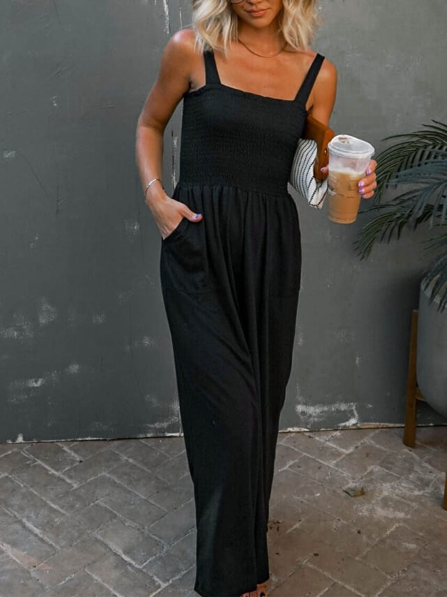 Smocked Pocketed Jumpsuit-CALLISTARI