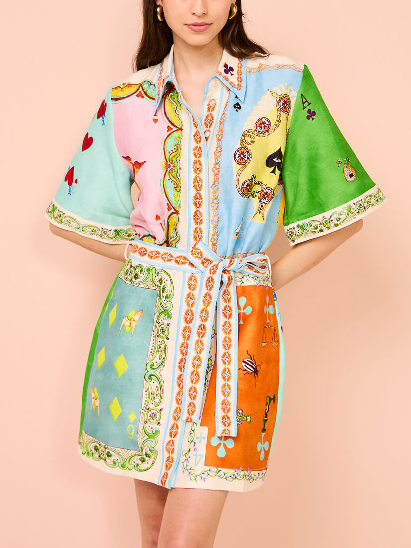 Ethnic unique printed shirt cardigan short dress-CALLISTARI