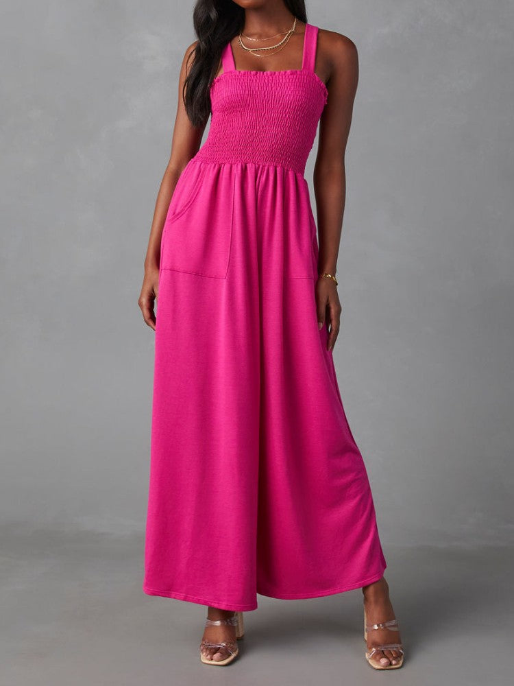 Smocked Pocketed Jumpsuit In Barbie Powder-CALLISTARI