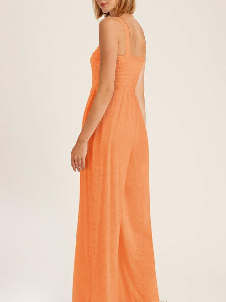 Smocked Pocketed Jumpsuit In Tangerine-CALLISTARI