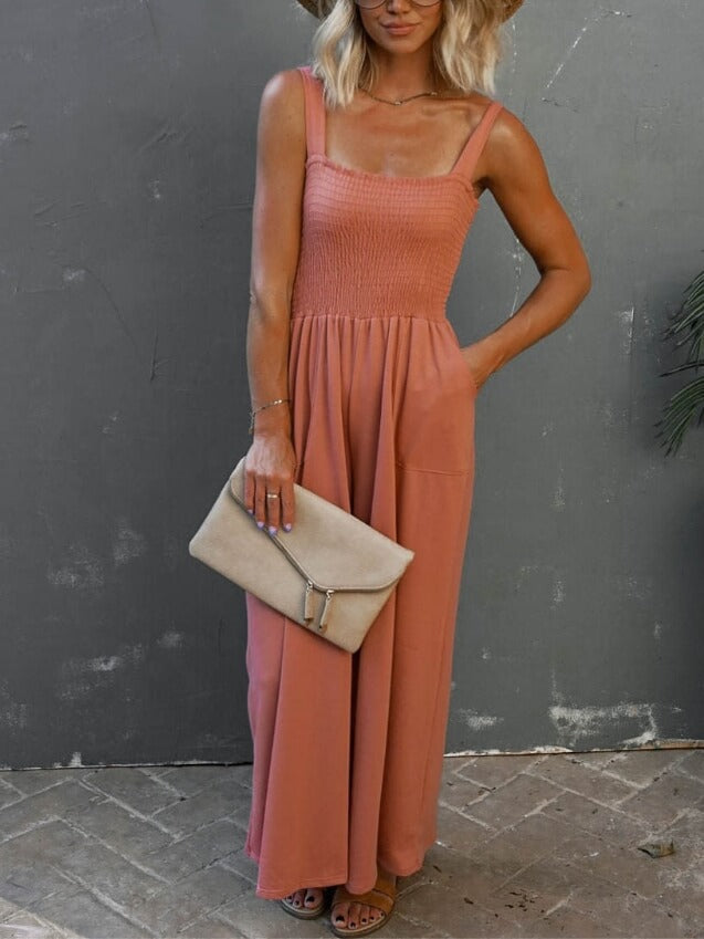 Smocked Pocketed Jumpsuit In Orenge-CALLISTARI