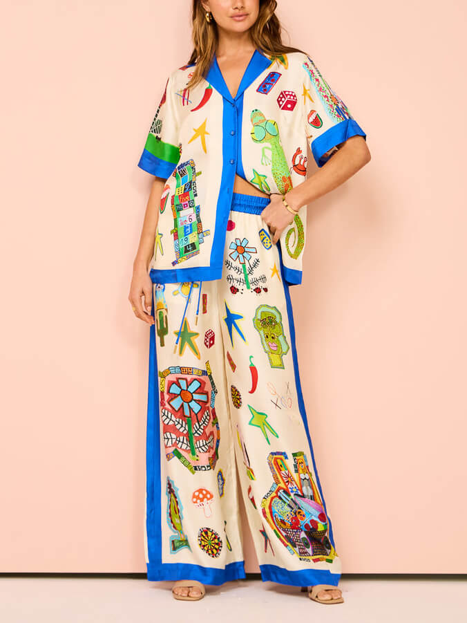 Color Block Personalized Printed Vacation Casual Loose Shirt-CALLISTARI