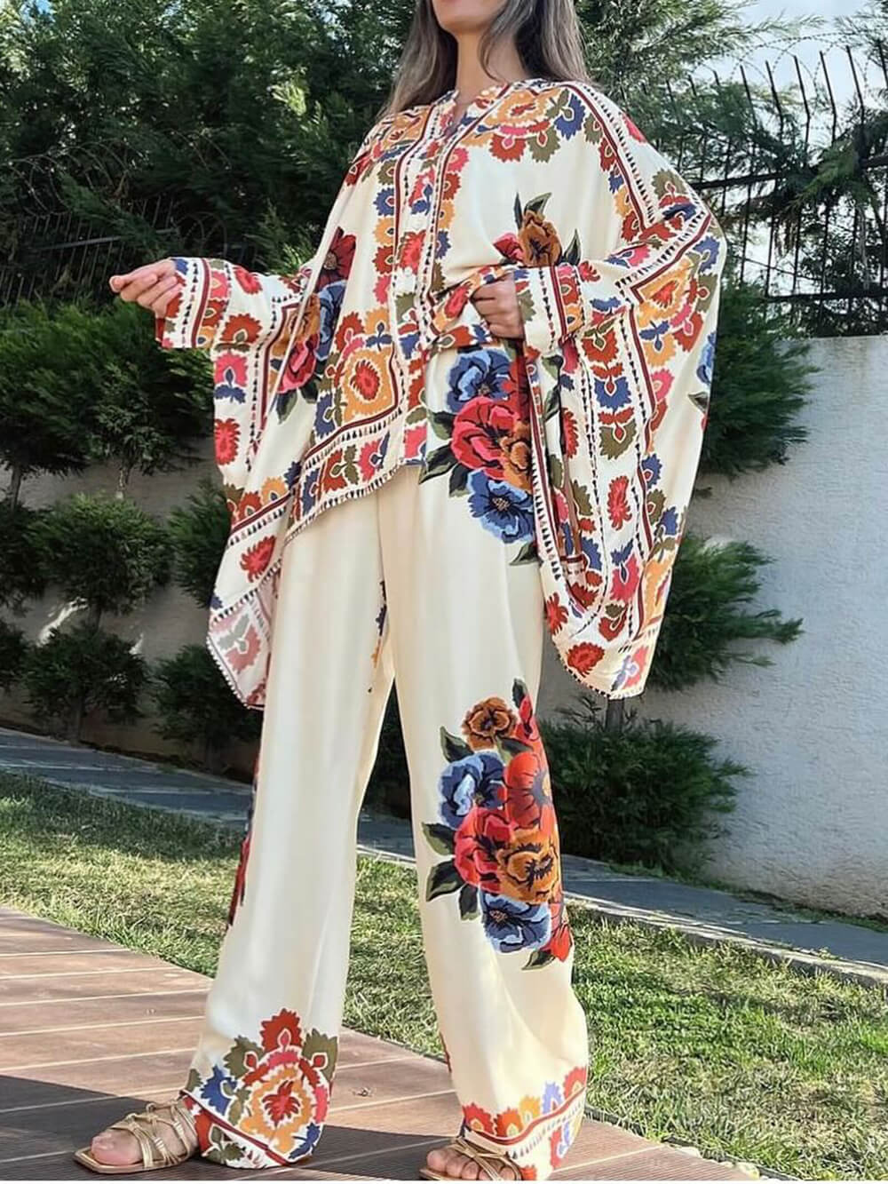 Fun Unique Printed Button Up Oversized Blouse-CALLISTARI