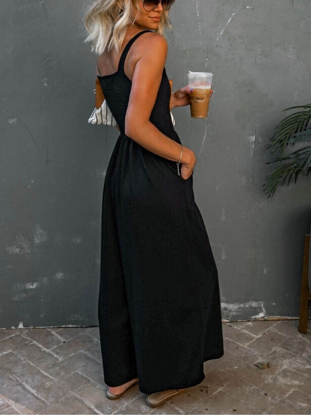 Smocked Pocketed Jumpsuit-CALLISTARI