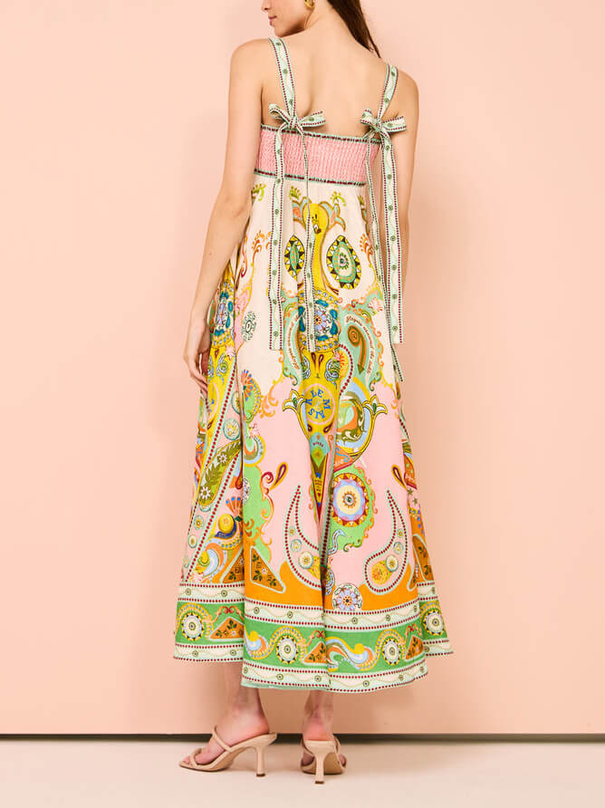 Fashionable Ethnic Unique Holiday Print Midi Dress-CALLISTARI