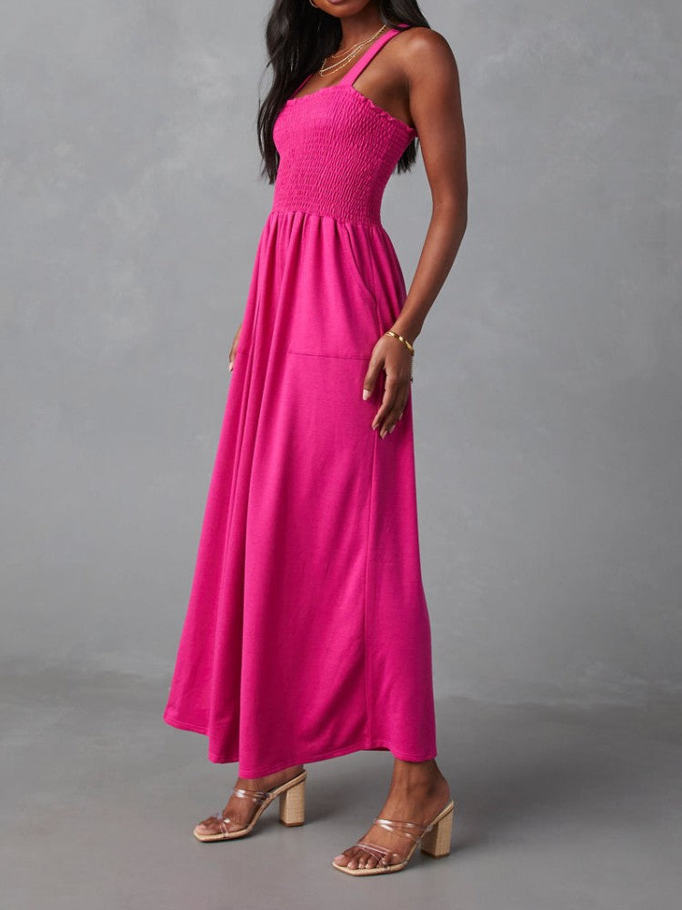 Smocked Pocketed Jumpsuit In Barbie Powder-CALLISTARI