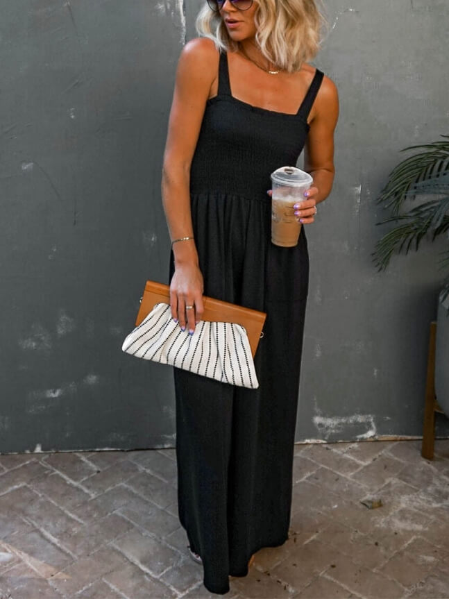 Smocked Pocketed Jumpsuit-CALLISTARI
