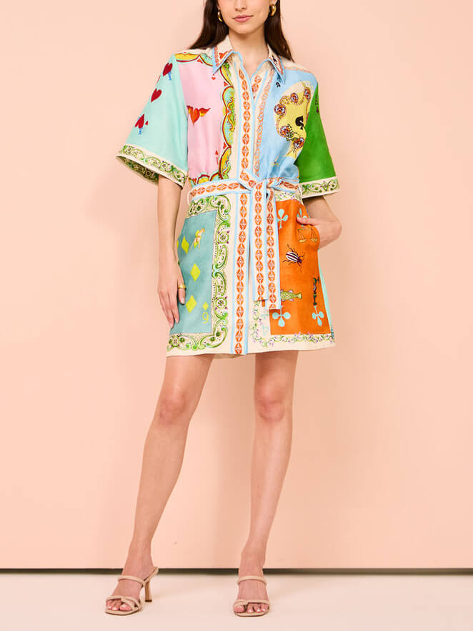Ethnic unique printed shirt cardigan short dress-CALLISTARI