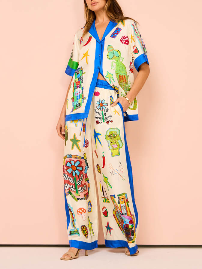 Color Block Personalized Printed Vacation Casual Loose Shirt-CALLISTARI