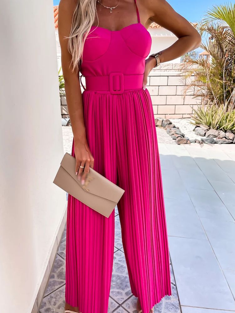 Strappy Jumpsuit With Wide Leg Pleated Detail In Barbie Pink-CALLISTARI