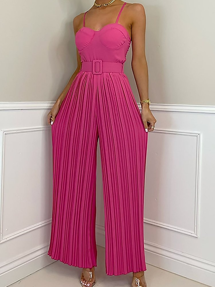 Strappy Jumpsuit With Wide Leg Pleated Detail In Barbie Pink-CALLISTARI