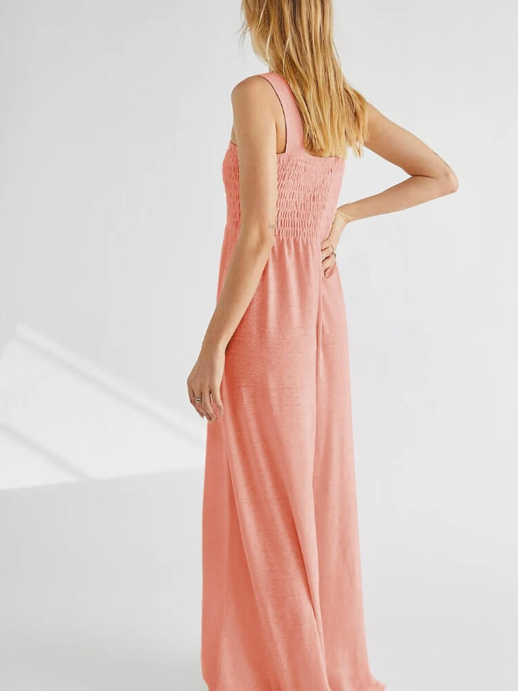Smocked Pocketed Jumpsuit In Peach-CALLISTARI