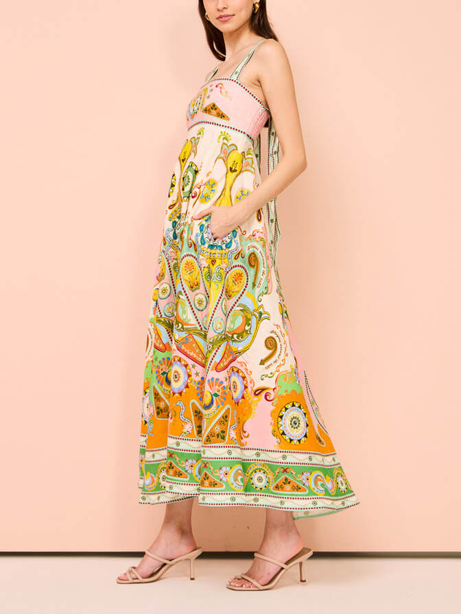 Fashionable Ethnic Unique Holiday Print Midi Dress-CALLISTARI