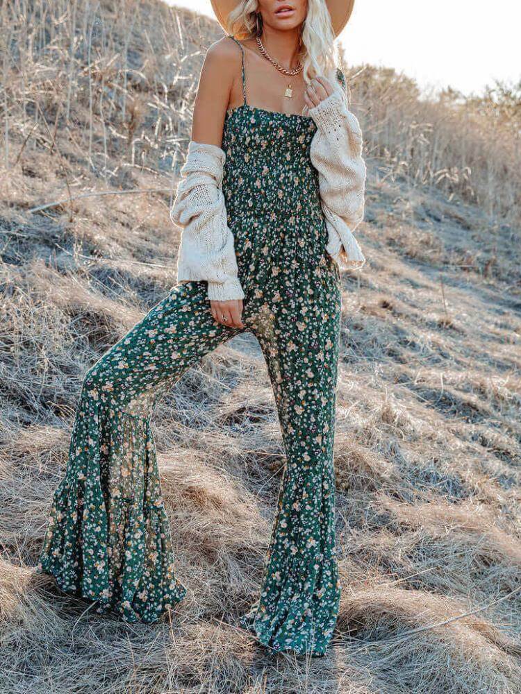 Floral Smocked Flared Leg Jumpsuit Of My Dreams-CALLISTARI