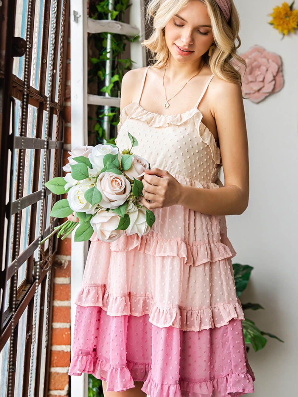 Fairy Color Block Swiss Dot Ruffled Tiered Spaghetti Strap Dress-CALLISTARI