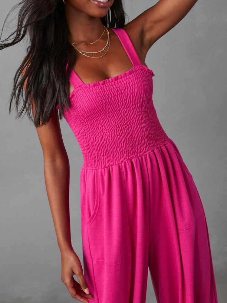 Smocked Pocketed Jumpsuit In Barbie Powder-CALLISTARI