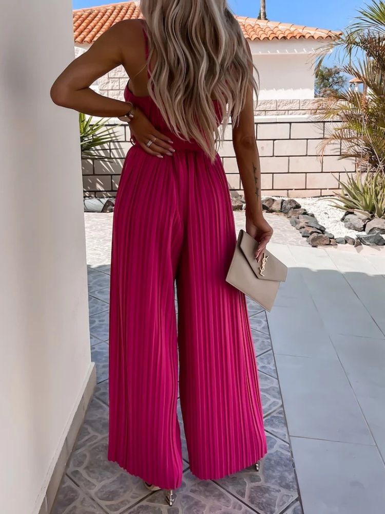 Strappy Jumpsuit With Wide Leg Pleated Detail In Barbie Pink-CALLISTARI